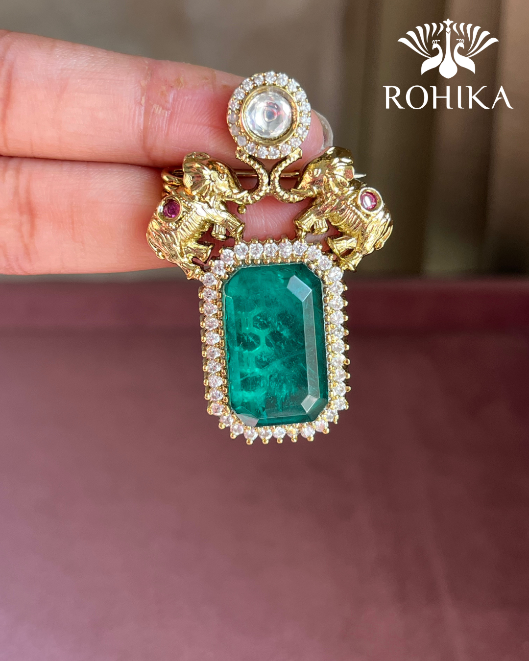 Polki Kundan Brooch (BR-011) - Green