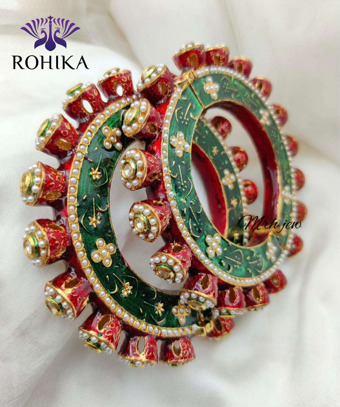 Aayat jadau bangles - Green and Red