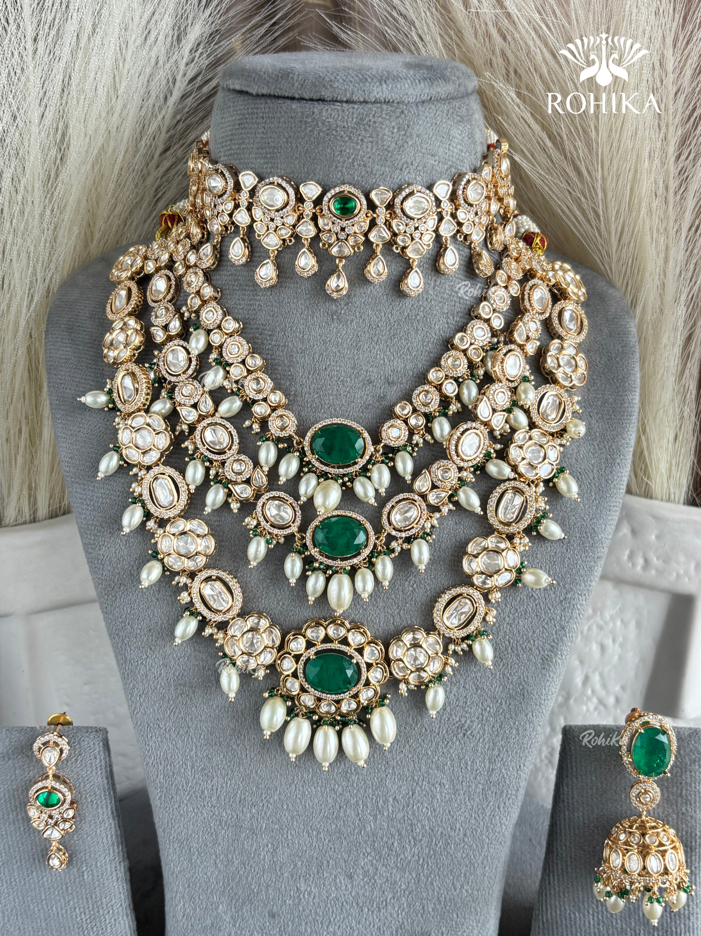 Niyara Polki Kundan Bridal Combo Set - Green