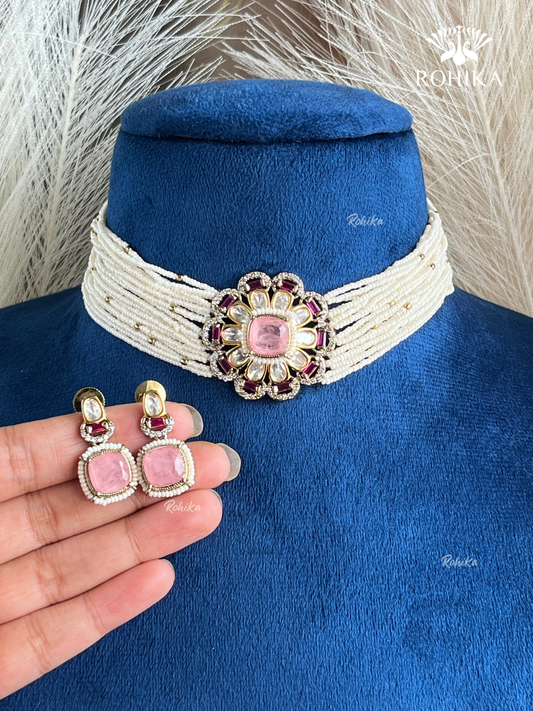 Akshita Moisanite Choker Set - Pink