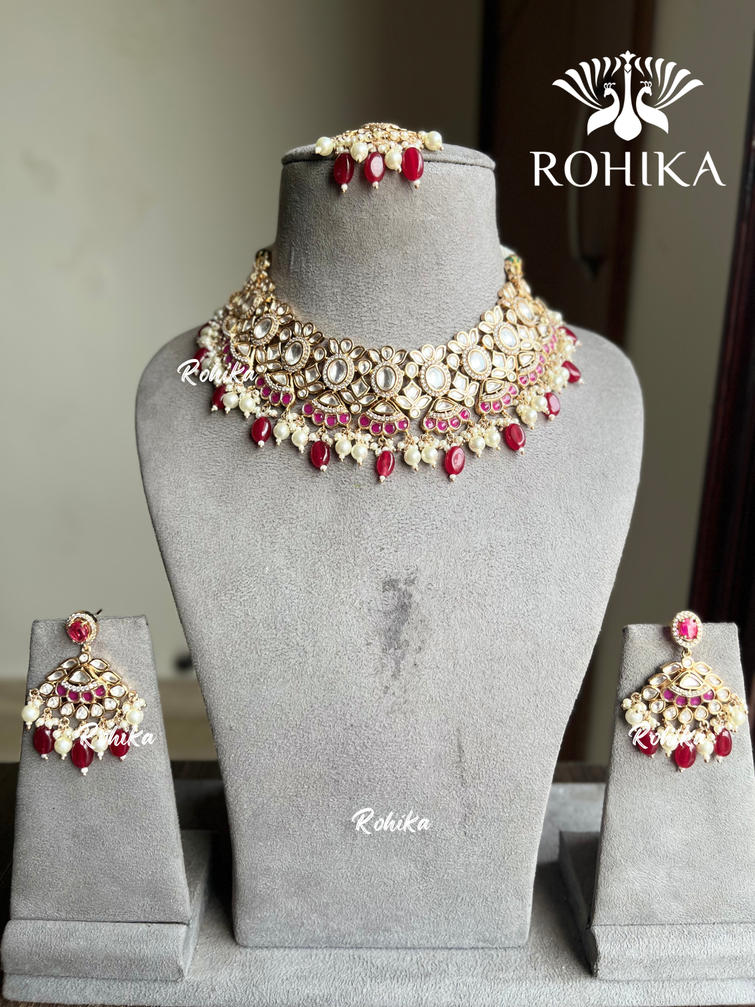 Jharna polki kundan necklace set - Red