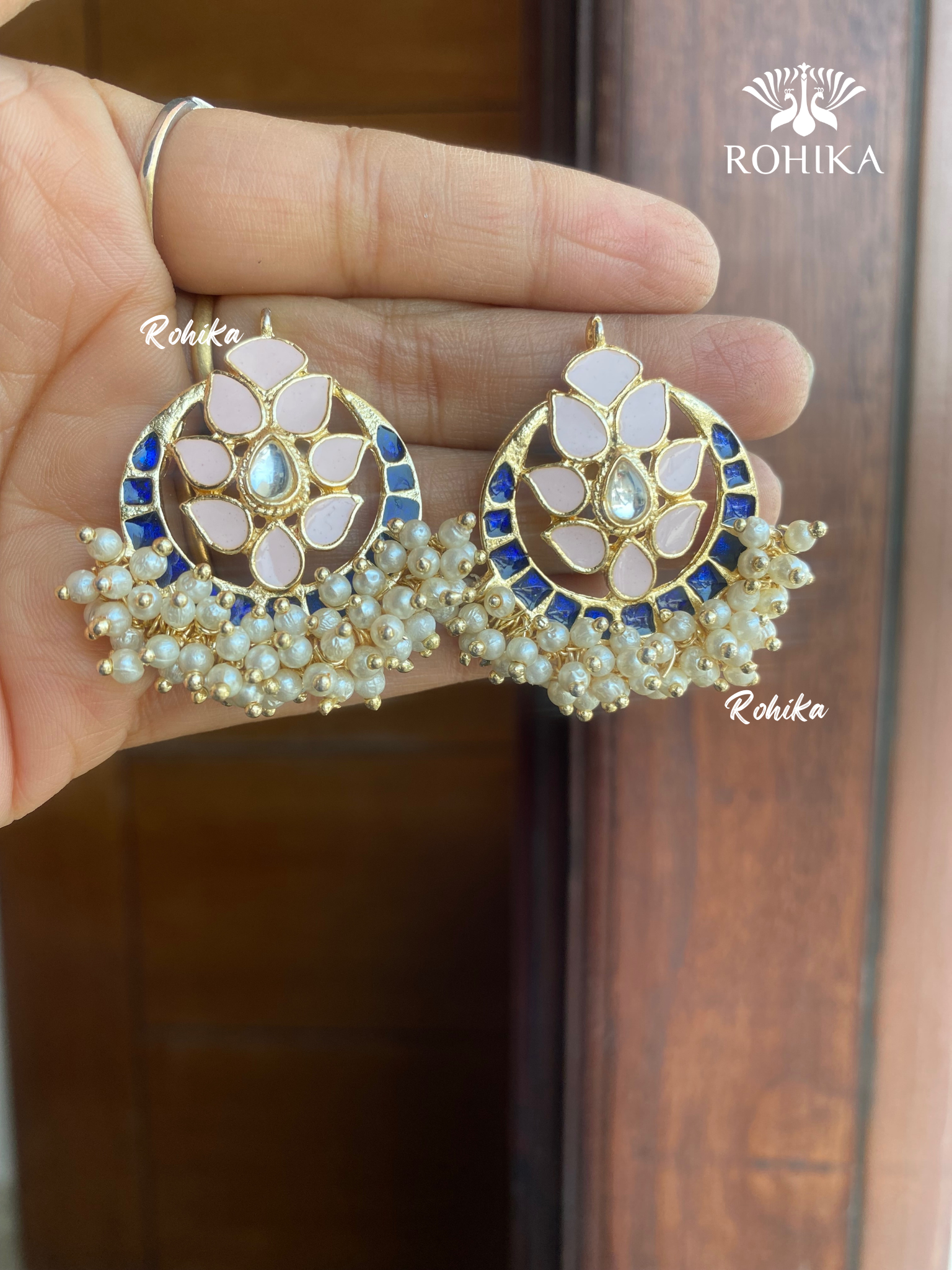 Neha beautiful earrings-Peach green -Pink blue