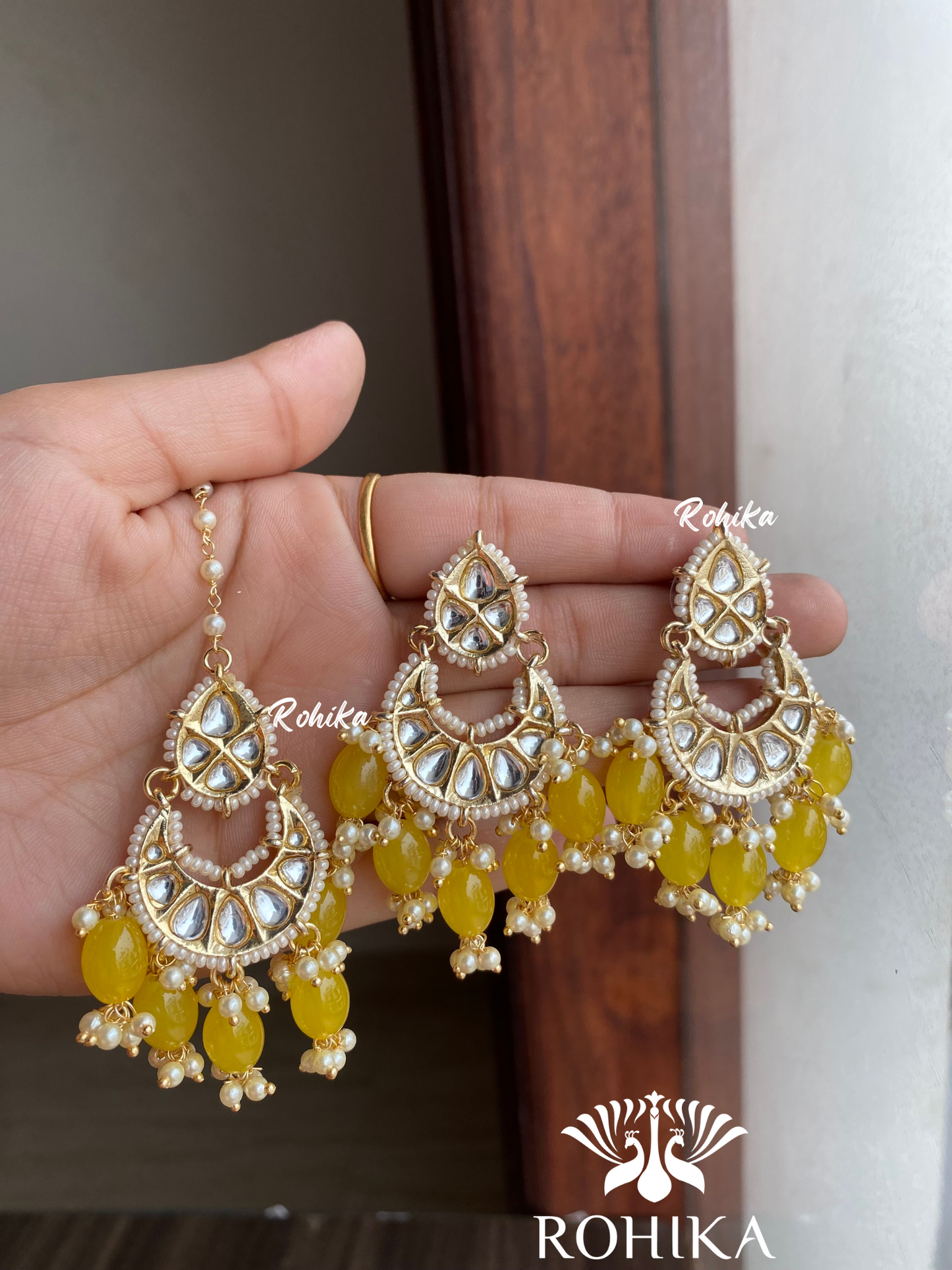 Palu Tikka & earrings combo-yellow