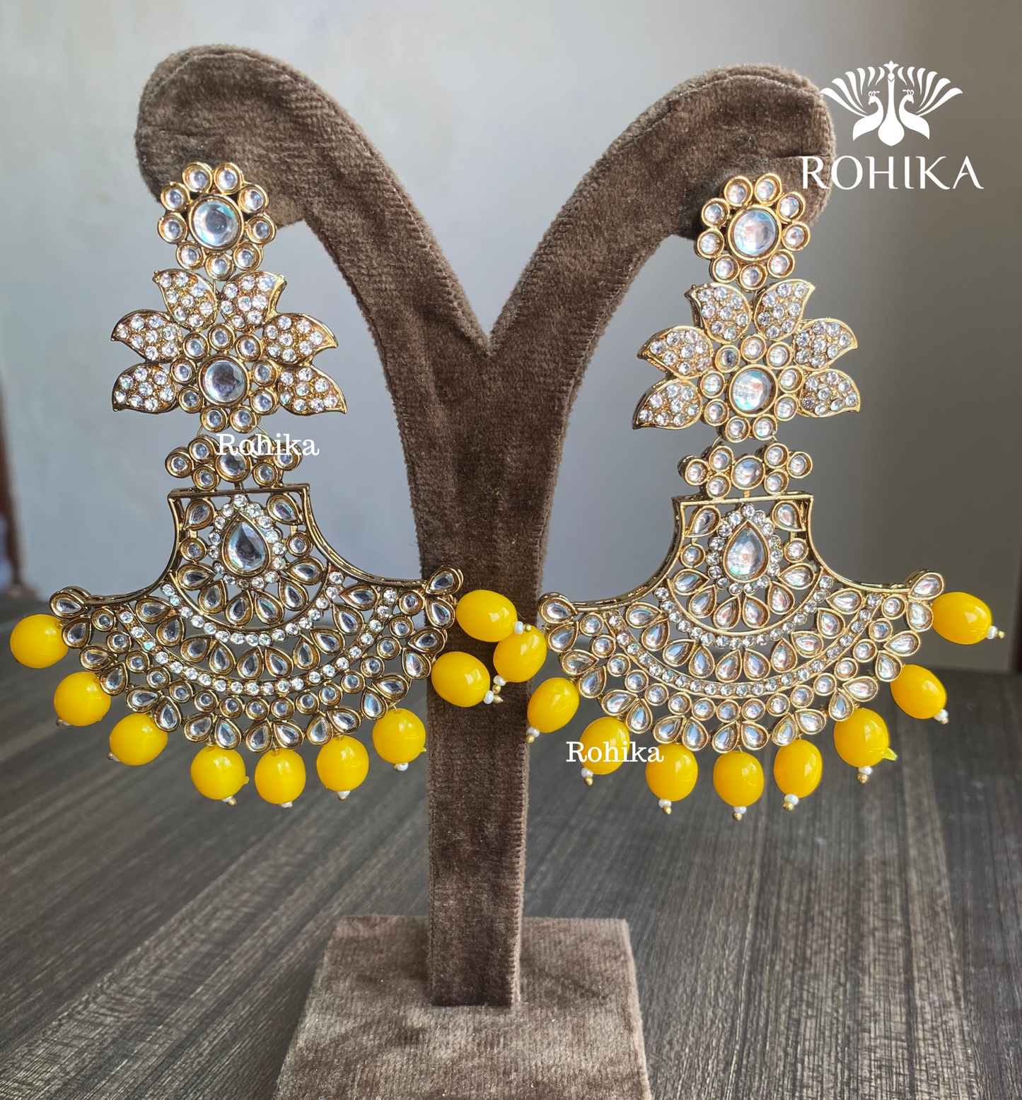 Sparkle chandbali earrings - Yellow