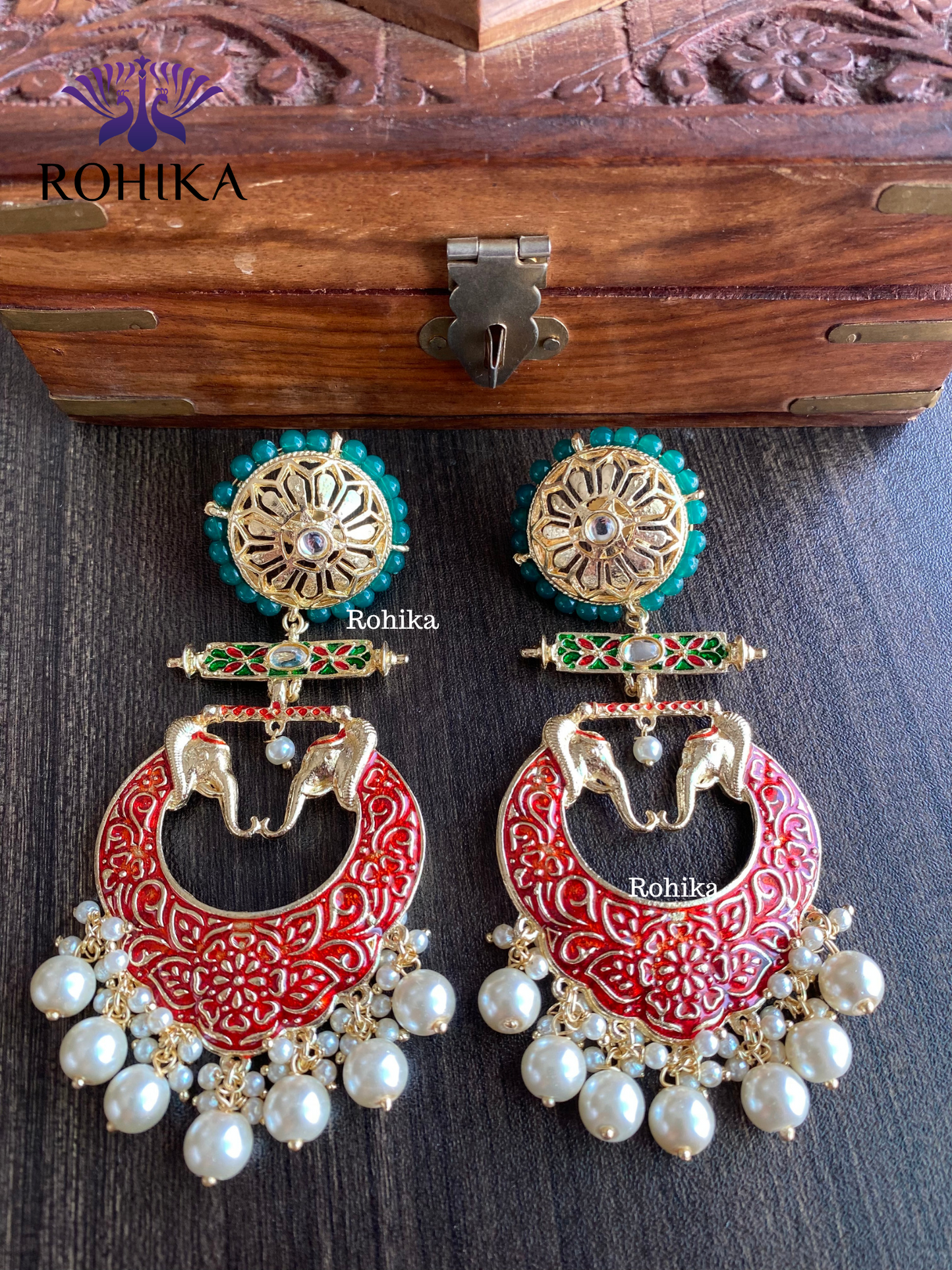 Gaja meenakari earrings - Red