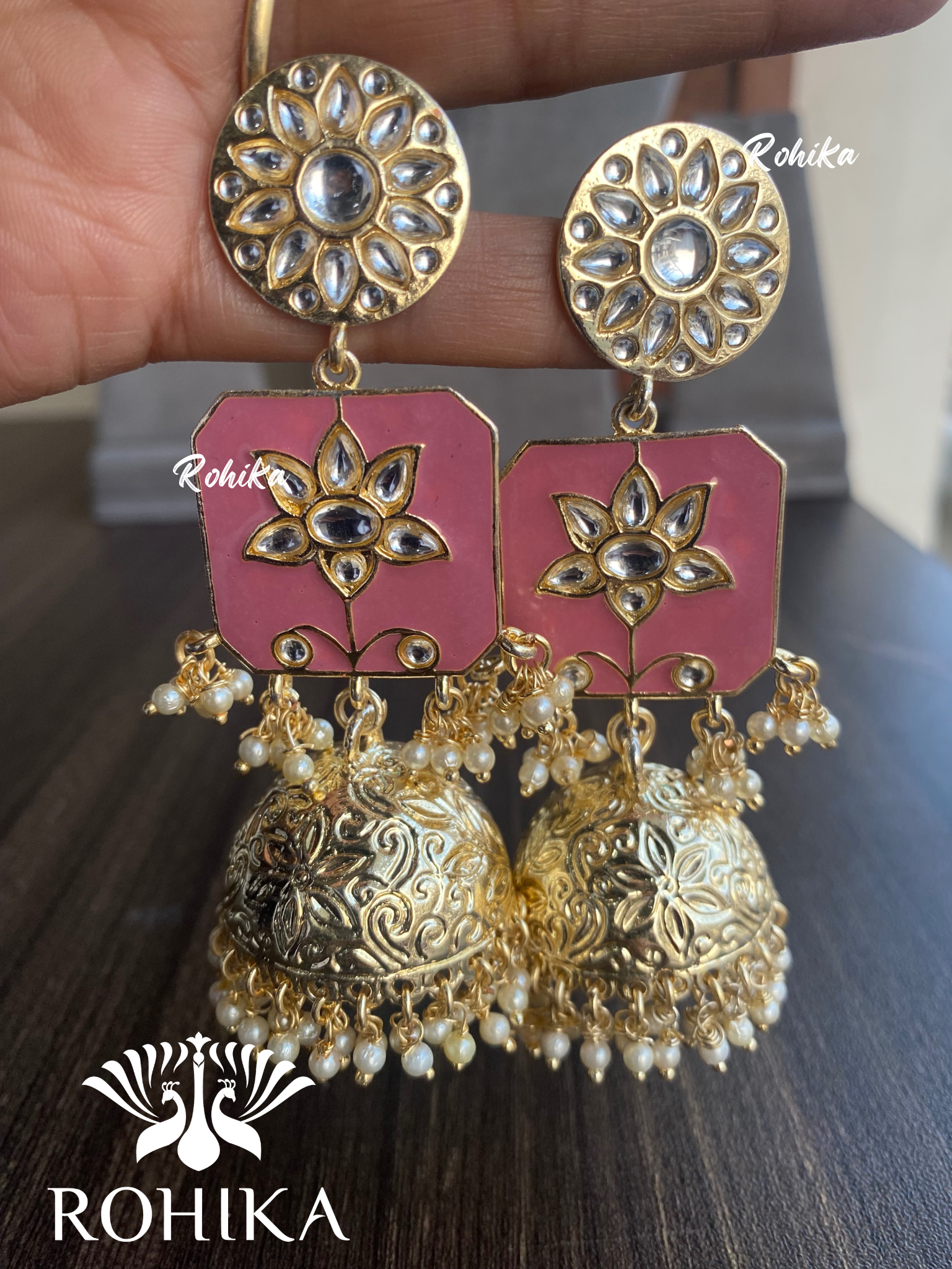 Rukmani jhumkal earrings-Peach