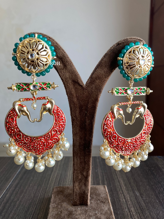 Gaja meenakari earrings - Red