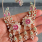 Aashvika American Diamond Earcuff Earrings - Mint Green And Pink