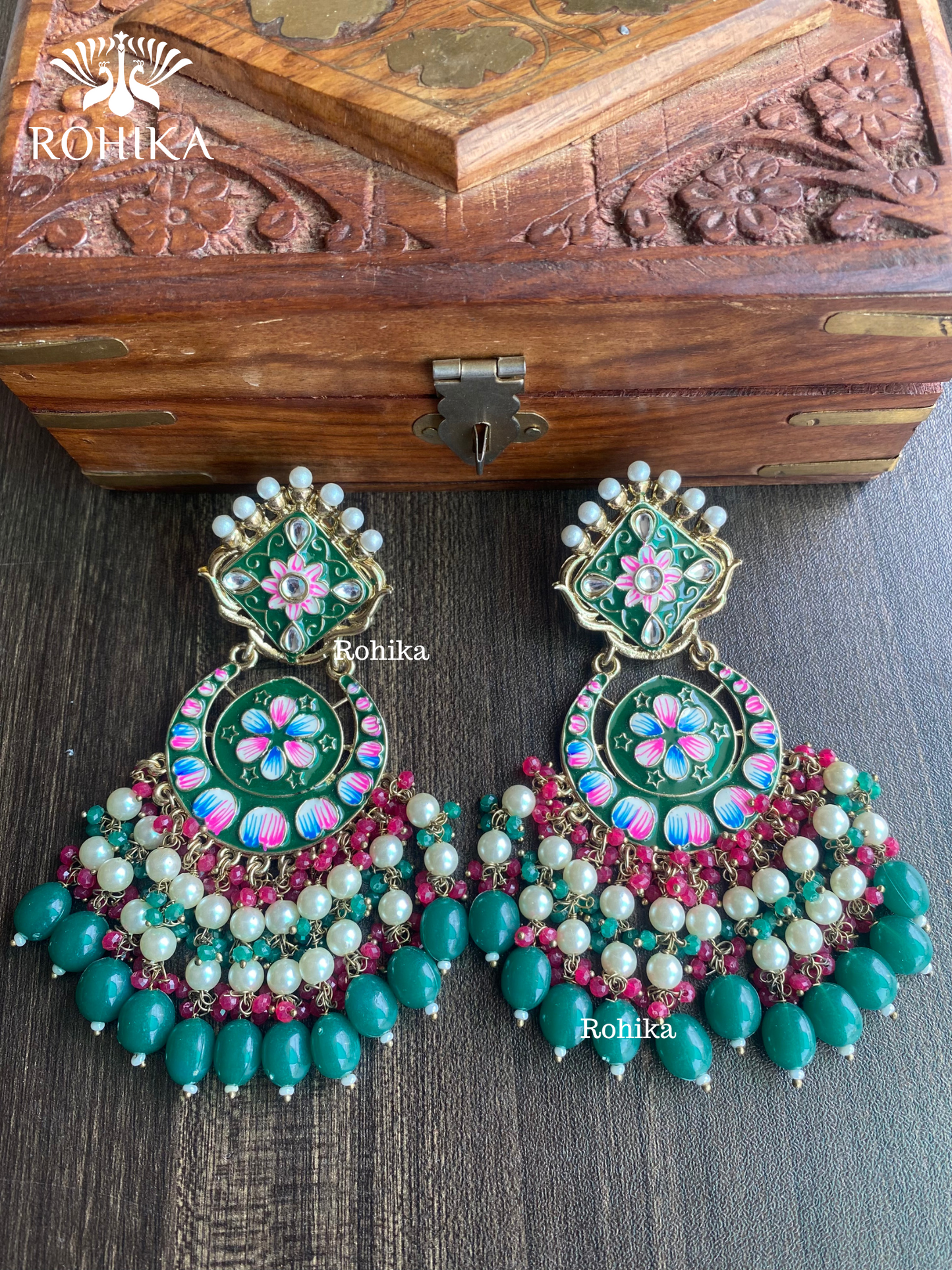 Rashmi meenakari earrings - Dark Green