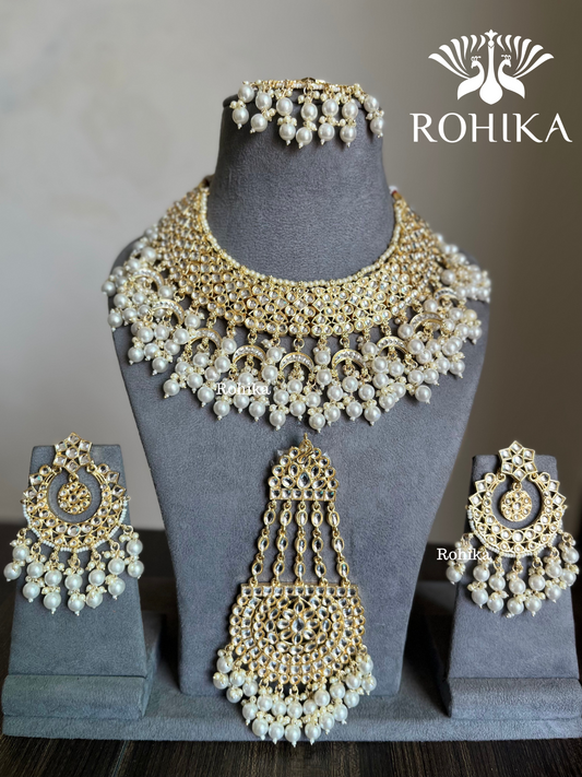 Shaheen Dabi Kundan bridal necklace set - White