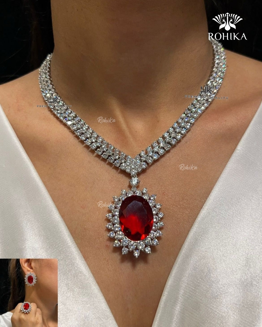 Novalie American Diamond Necklace - Red