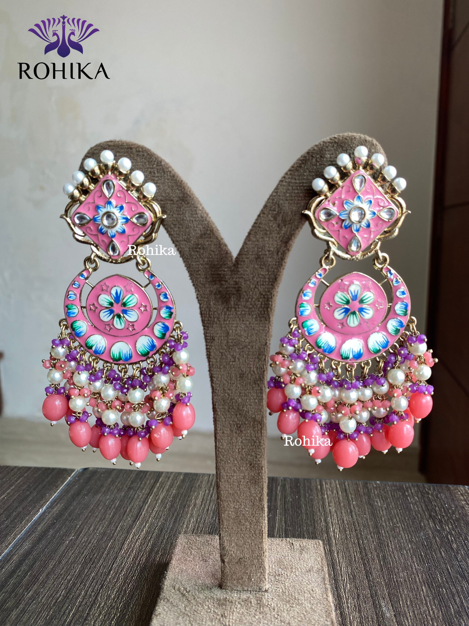 Rashmi meenakari earrings - Light Pink