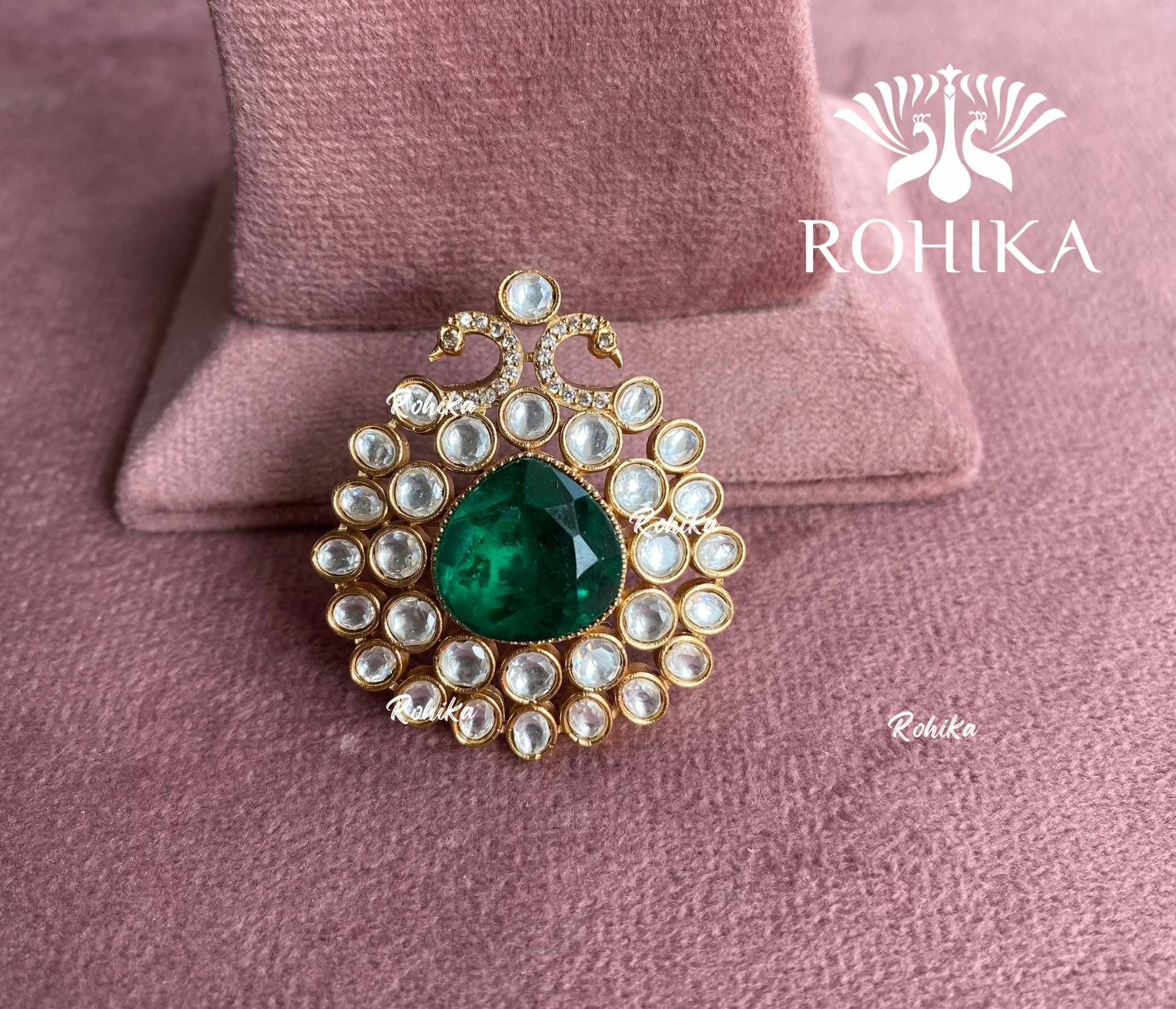 Angana polki kundan ring  (SG-028) - Dark green 