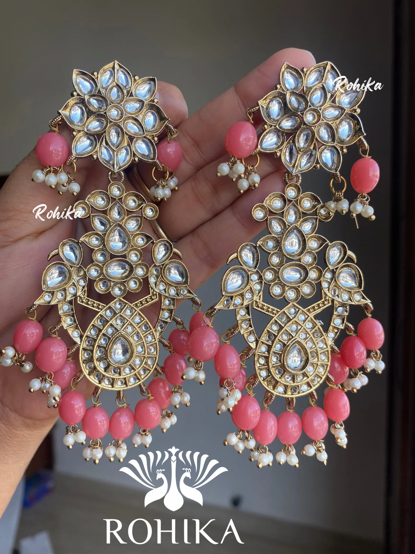 Anupama kundan earrings -Peach