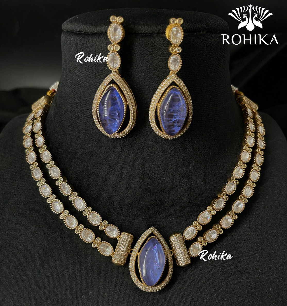 Kinara polki kundan necklace set - Purple