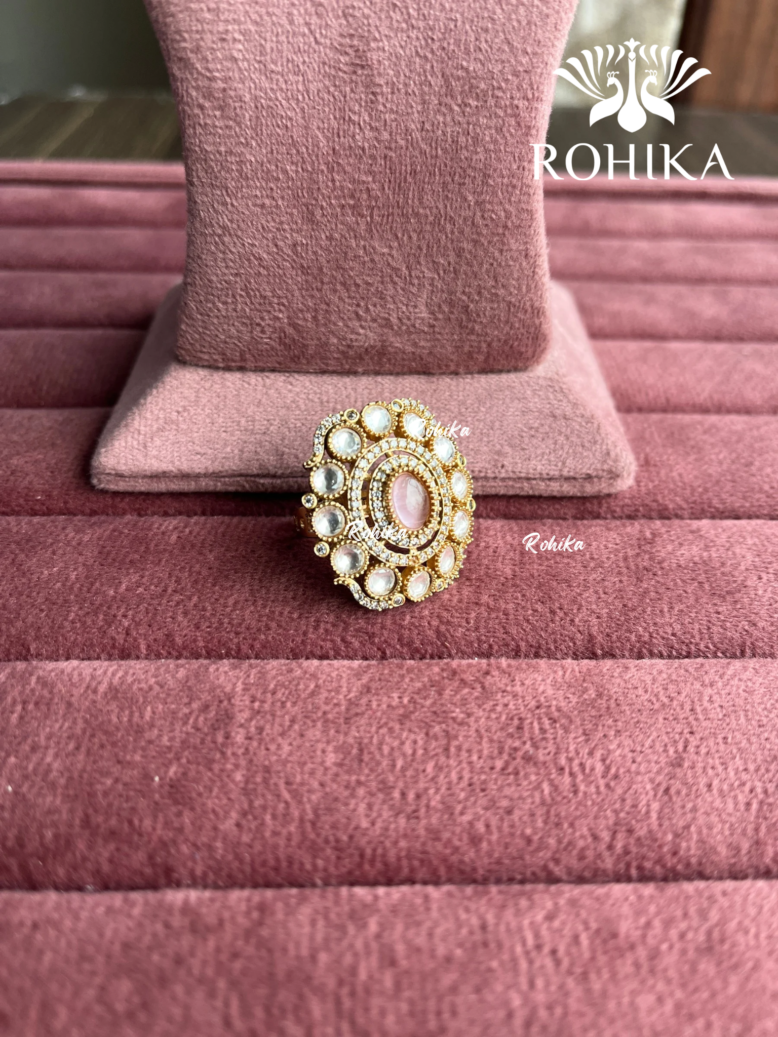 Angana polki kundan ring (SG-095) - Baby pink