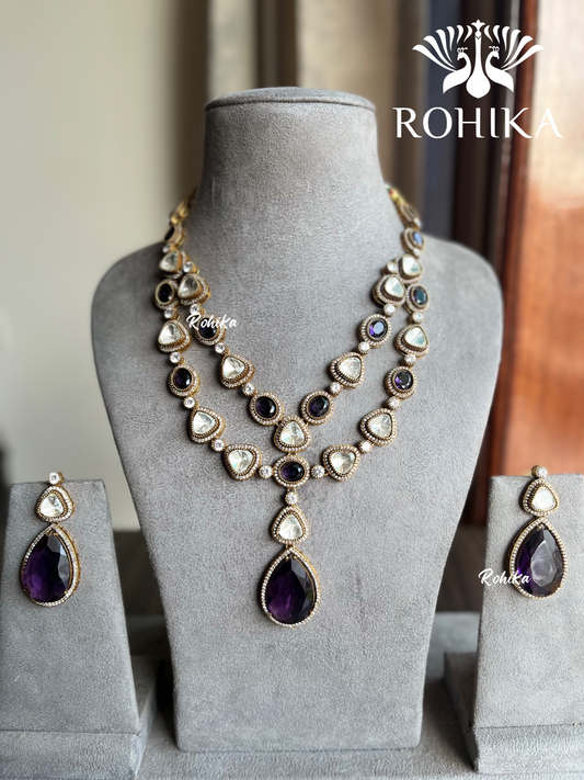 Kala double layer necklace set - Purple