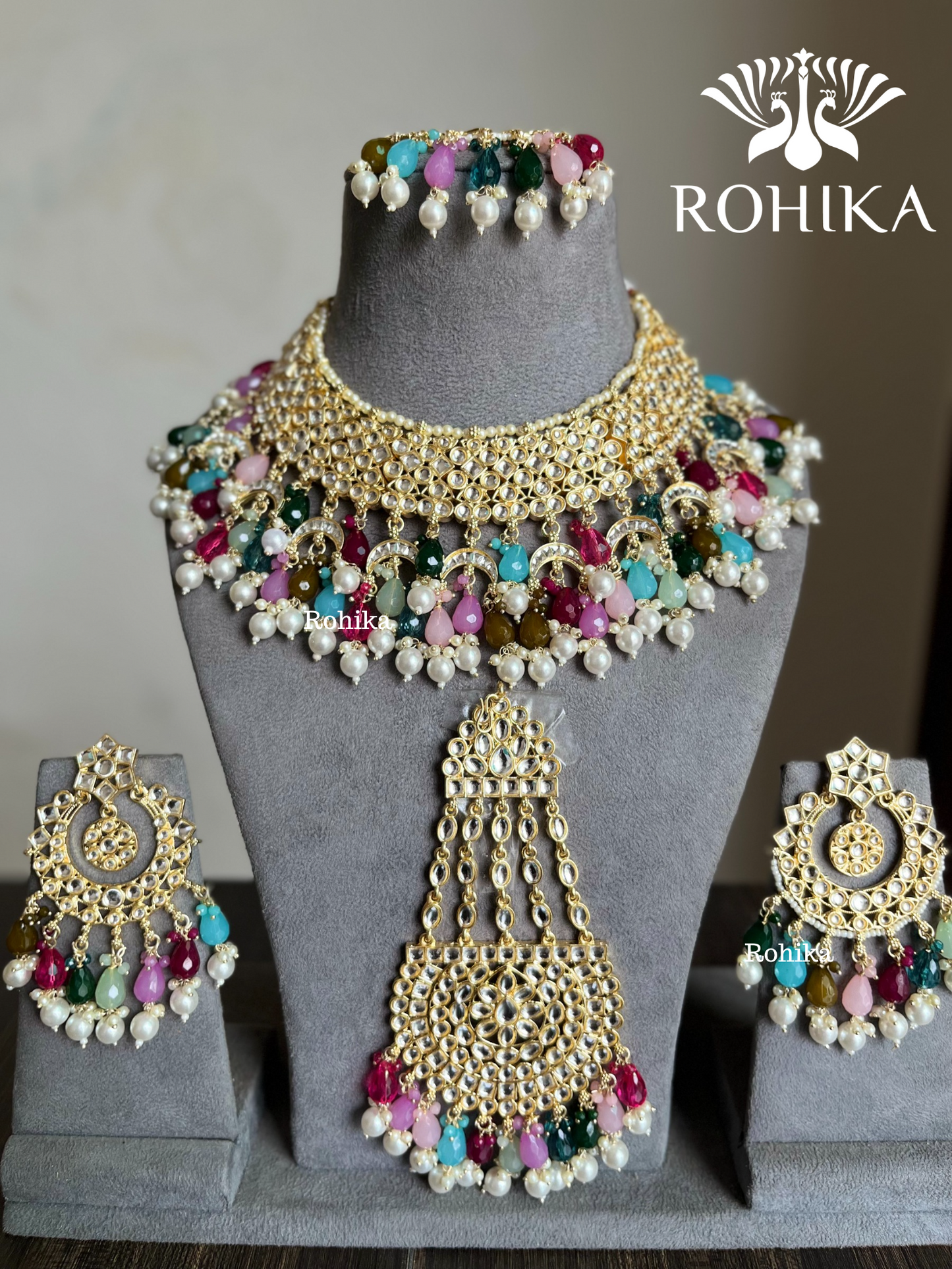 Shaheen Dabi Kundan bridal necklace set - Multi colour