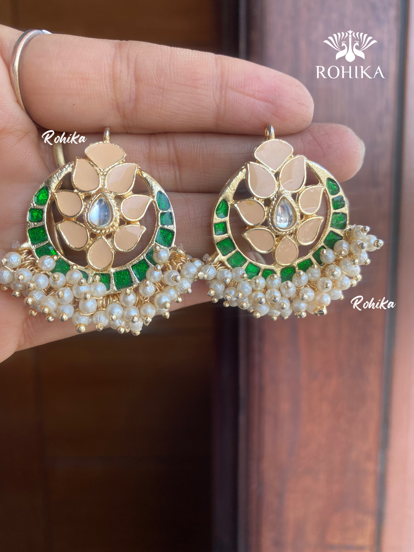 Neha beautiful earrings-Peach green