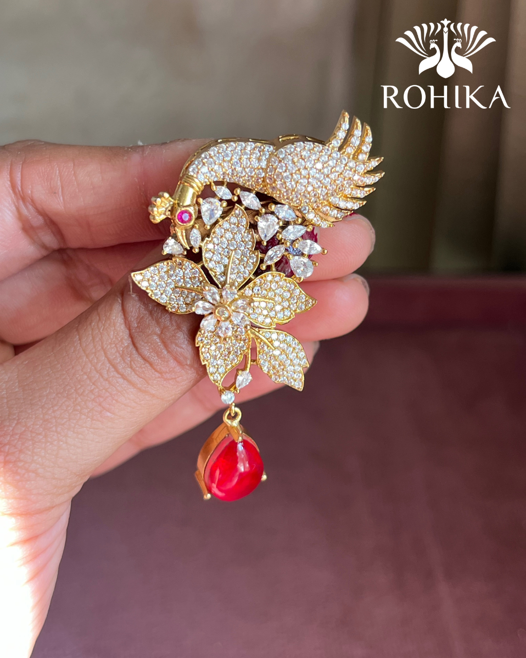 Designer Brooch (BR-015) - Ruby Red