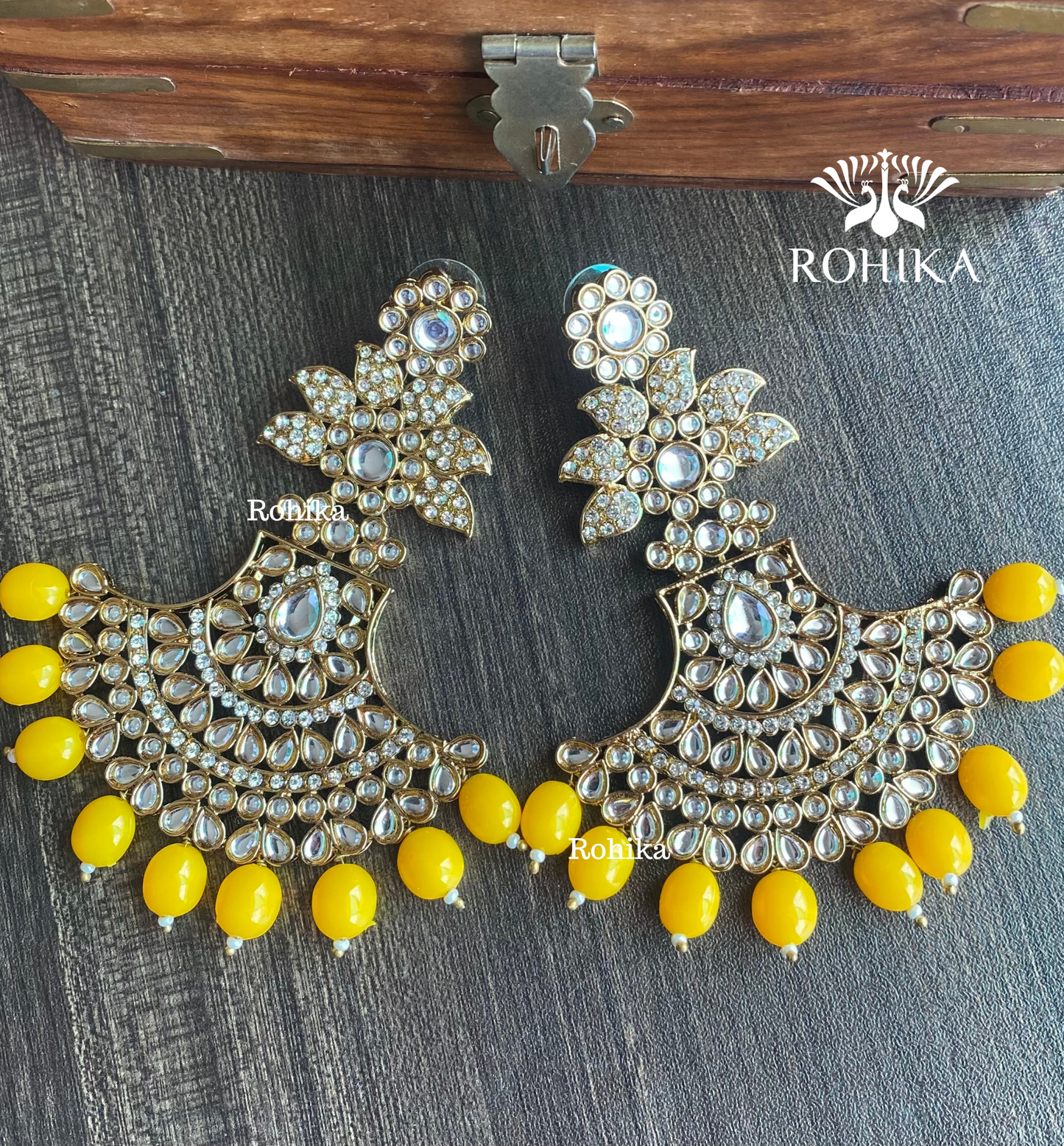 Sparkle chandbali earrings - Yellow