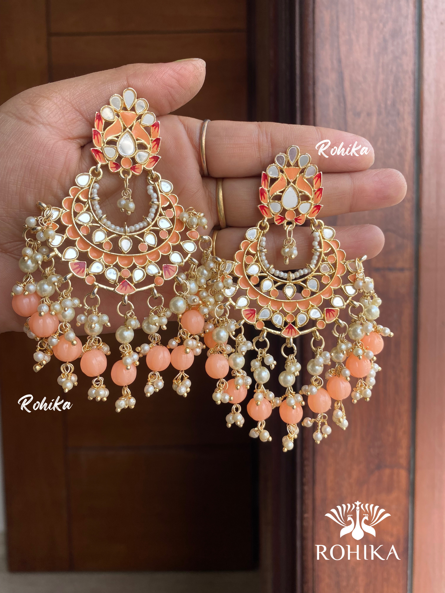 Veena mirror earrings - Peach