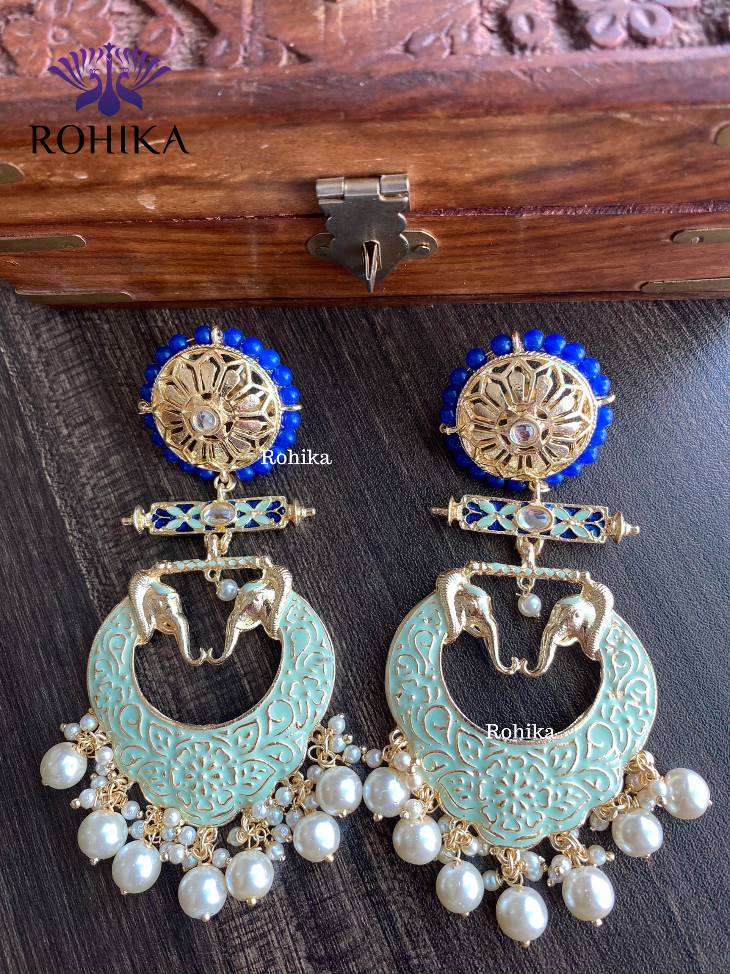 Gaja meenakari earrings - Mint Green