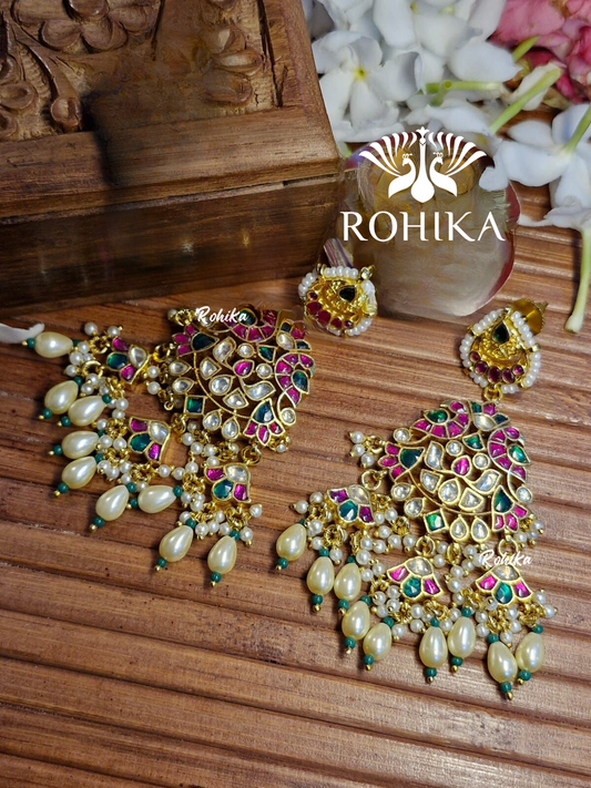 Parini pachhi kundan jhumka (PKJ005) - Pink & green