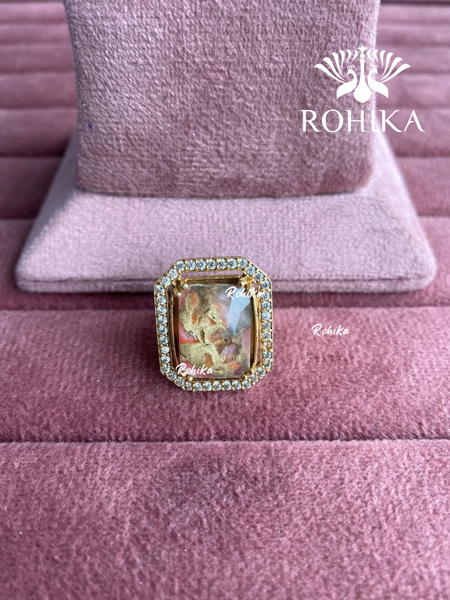 Angana polki kundan ring (SG-124) - Pink & golden