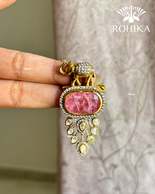 Moisanite Doublet Kundan Brooch (BR-004) - Pink