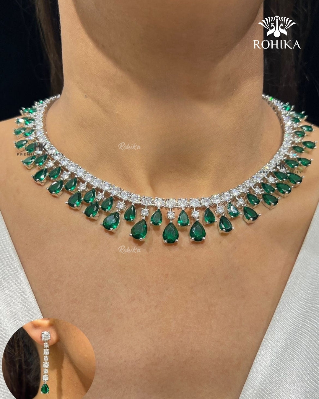 Mary American Diamond Necklace - Green