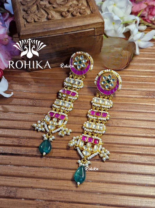 Parini pachhi kundan jhumka (PKJ003) - Pink & green