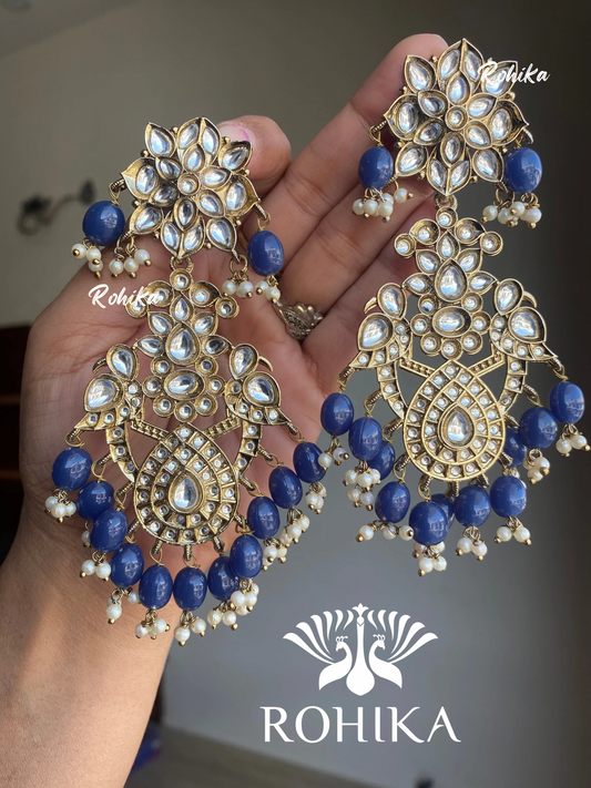 Anupama kundan earrings - Navy Blue