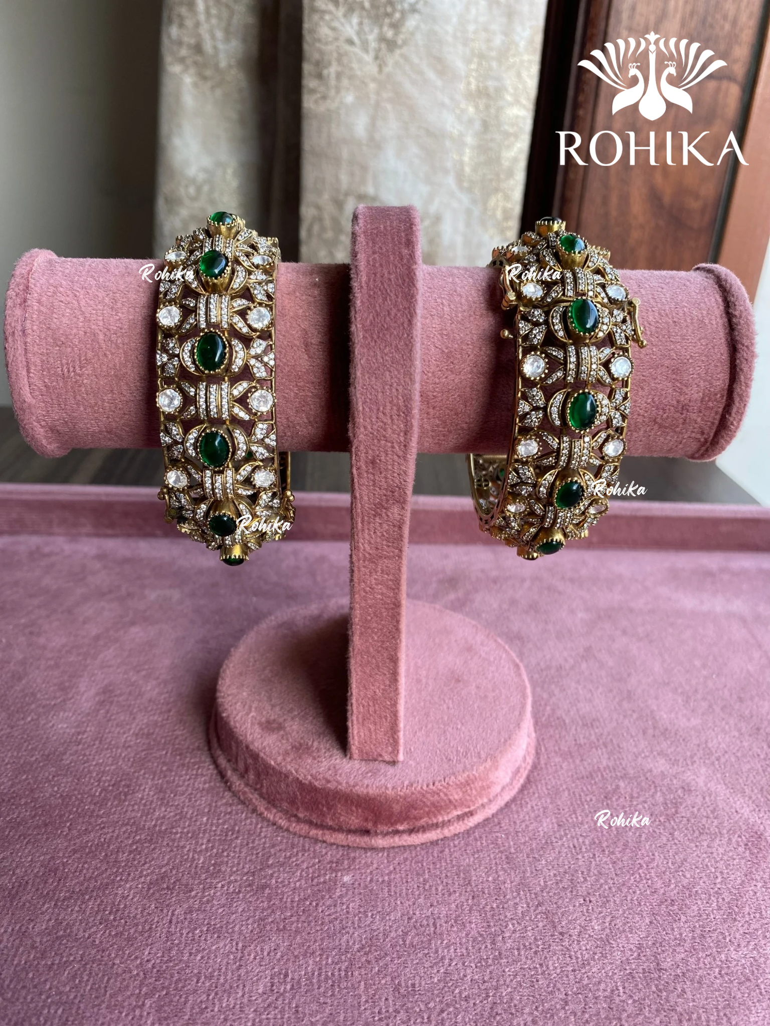 Ashmi moisinite kundan kada/bangles - Green