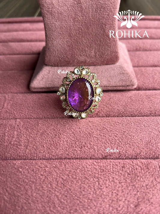 Angana polki kundan ring (SG-107) - Purple