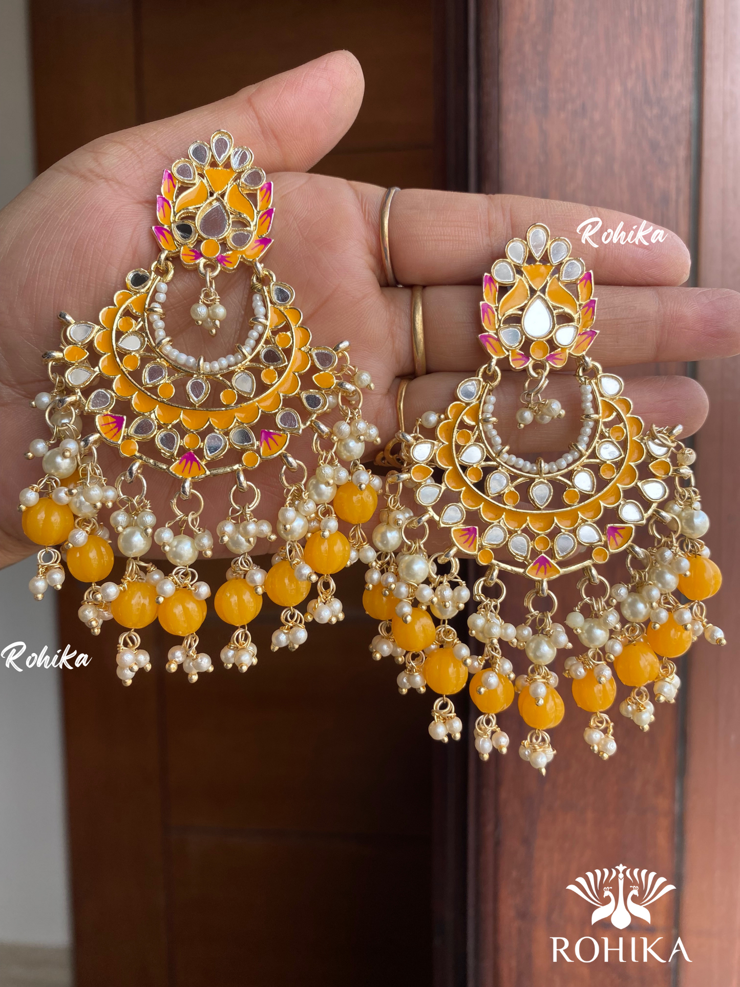 Veena mirror earrings- Yellow