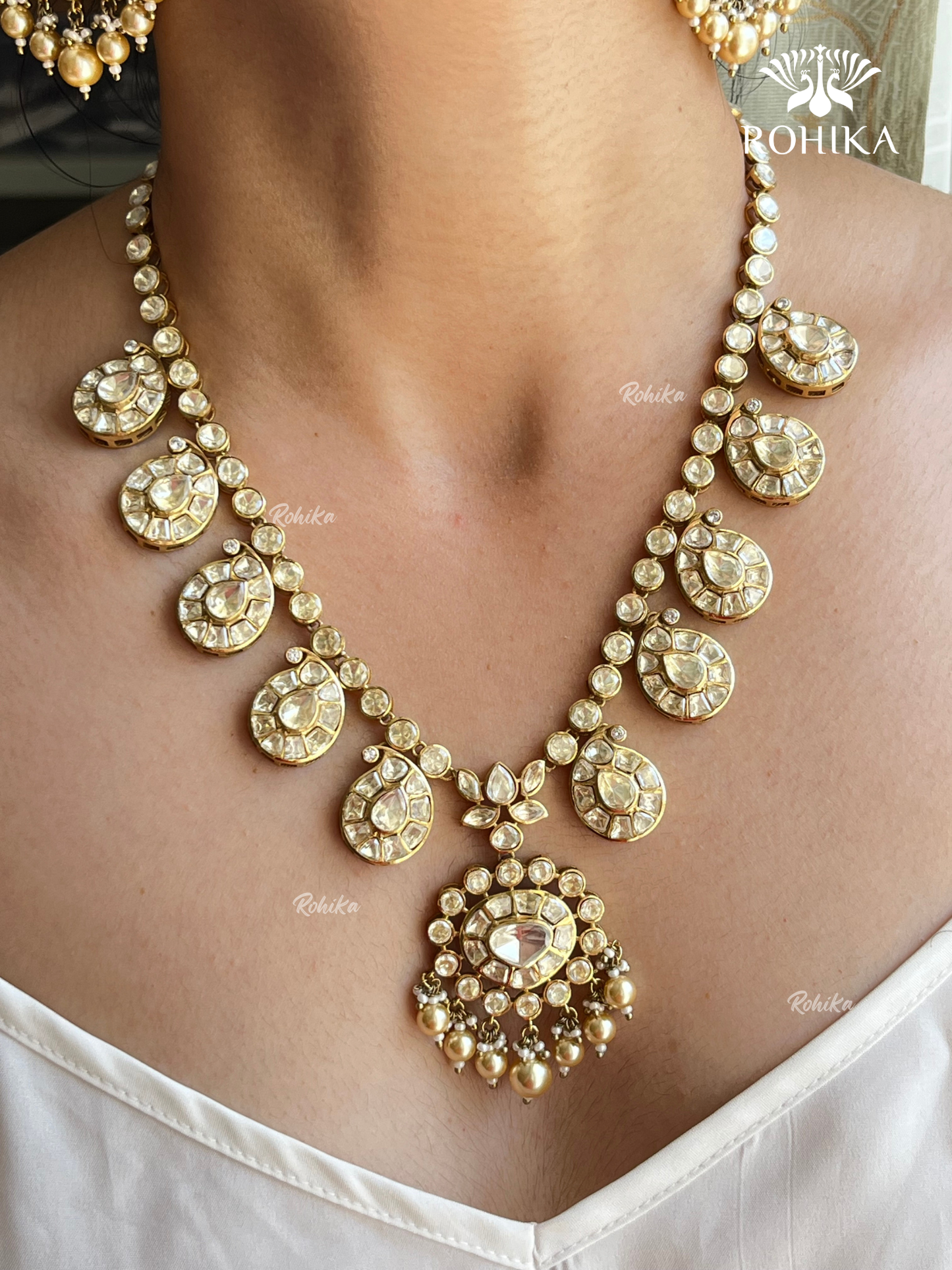 Radya LV Moisanite Long Necklace set - White