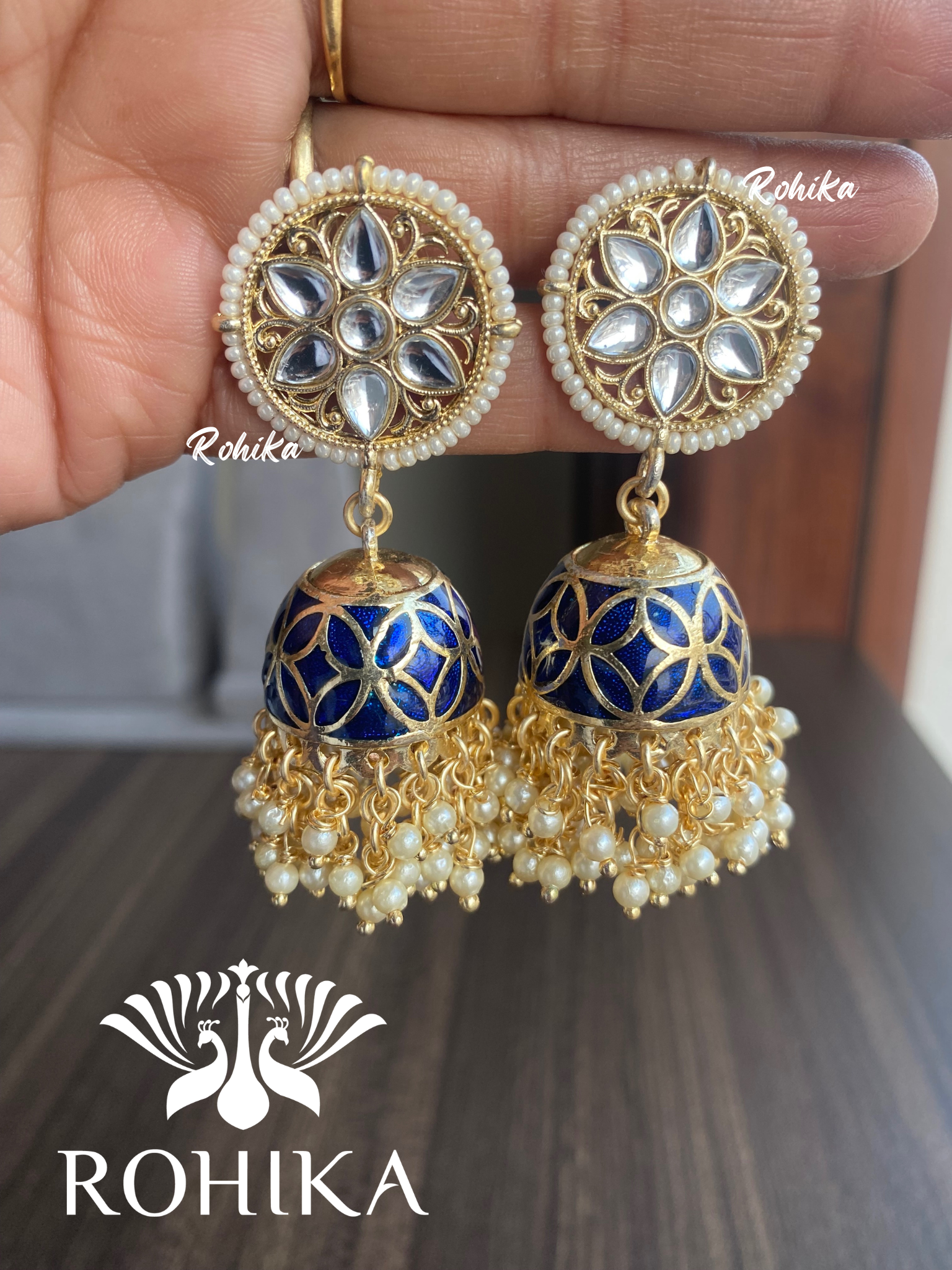 Meet jhumka earnings-Blue