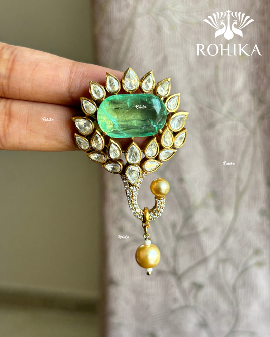 Moisanite kundan Brooch (BR-002) -Mint Green