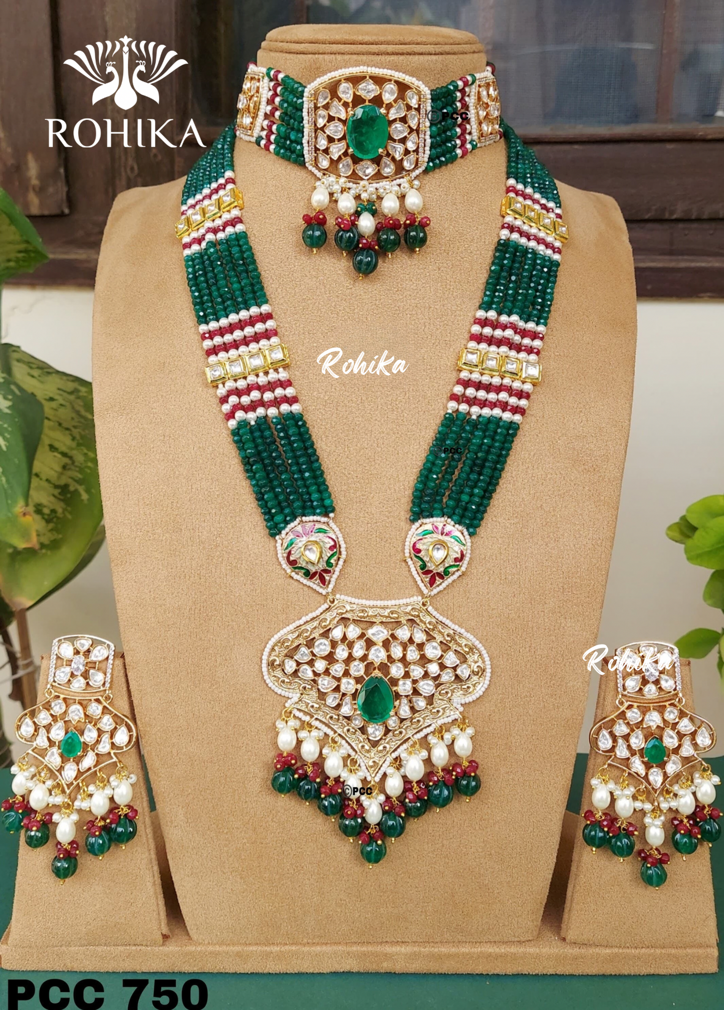 Ehsaas polki kundan bridal set - Dark Green