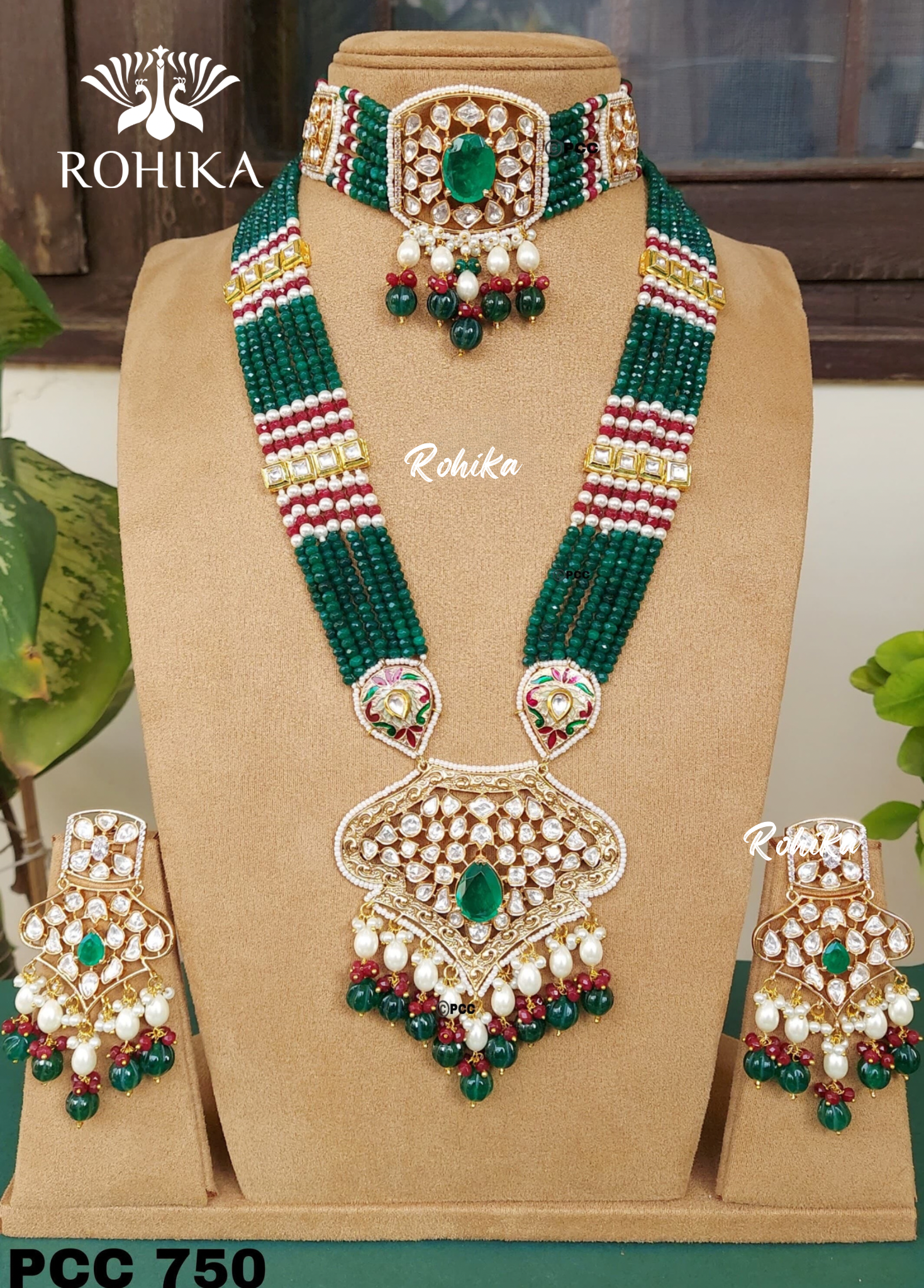 Ehsaas polki kundan bridal set - Dark Green