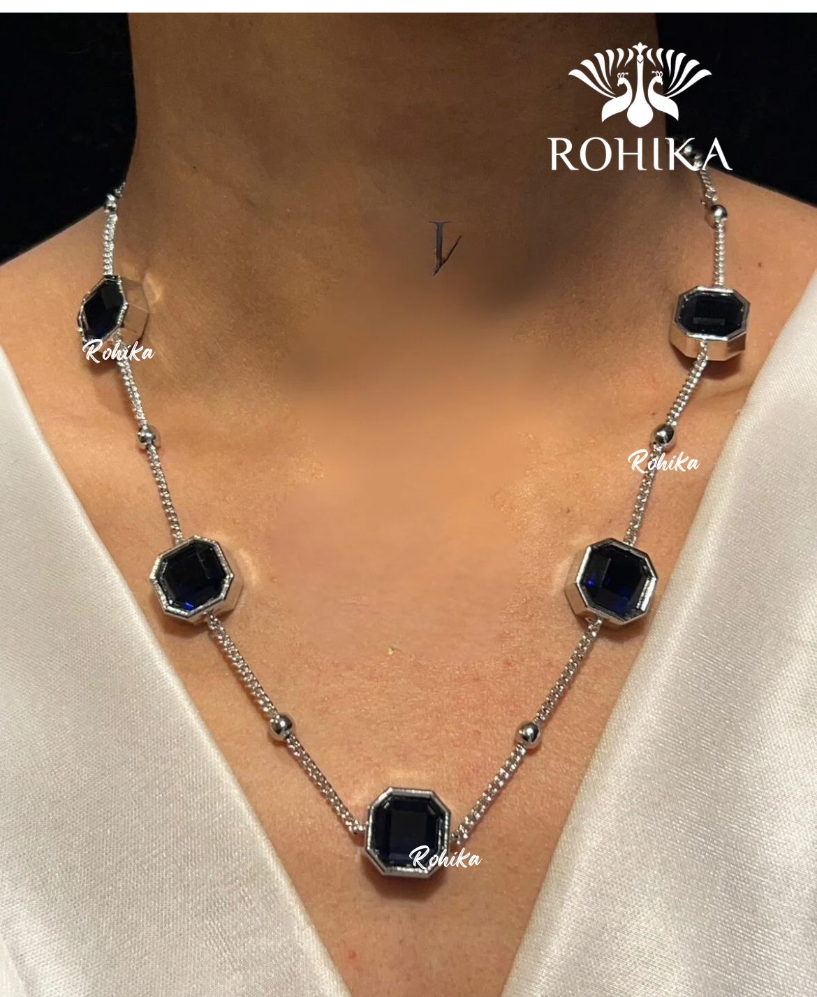 Vera american diamond necklace set - Dark blue