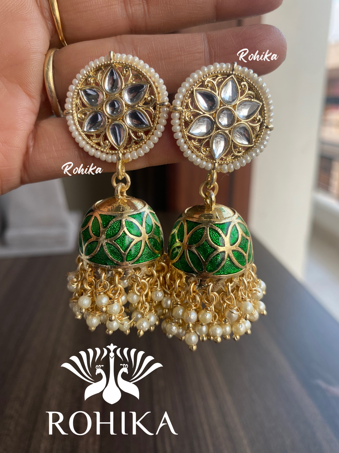 Meet jhumka earnings-Green 