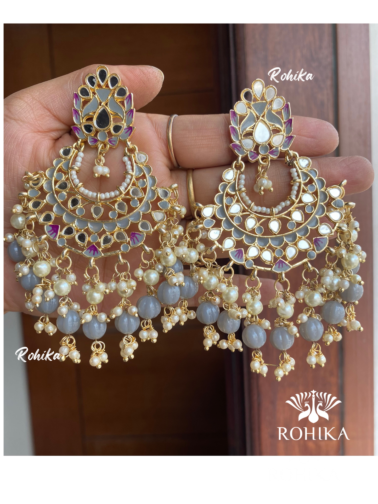 Veena mirror earrings - Grey