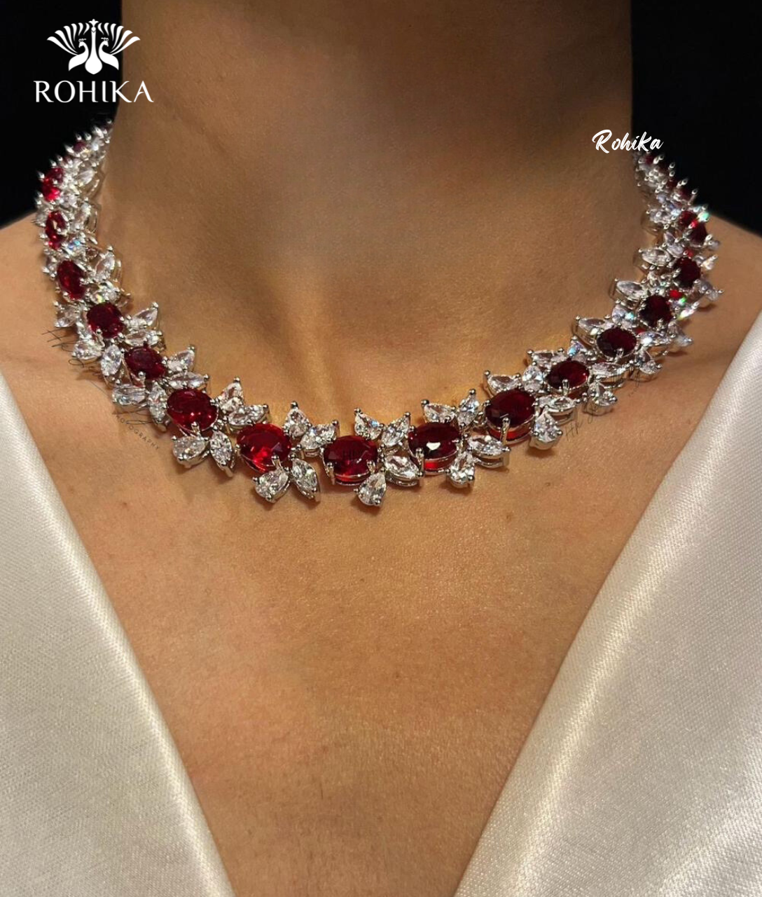 Emma american diamond necklace set - Red