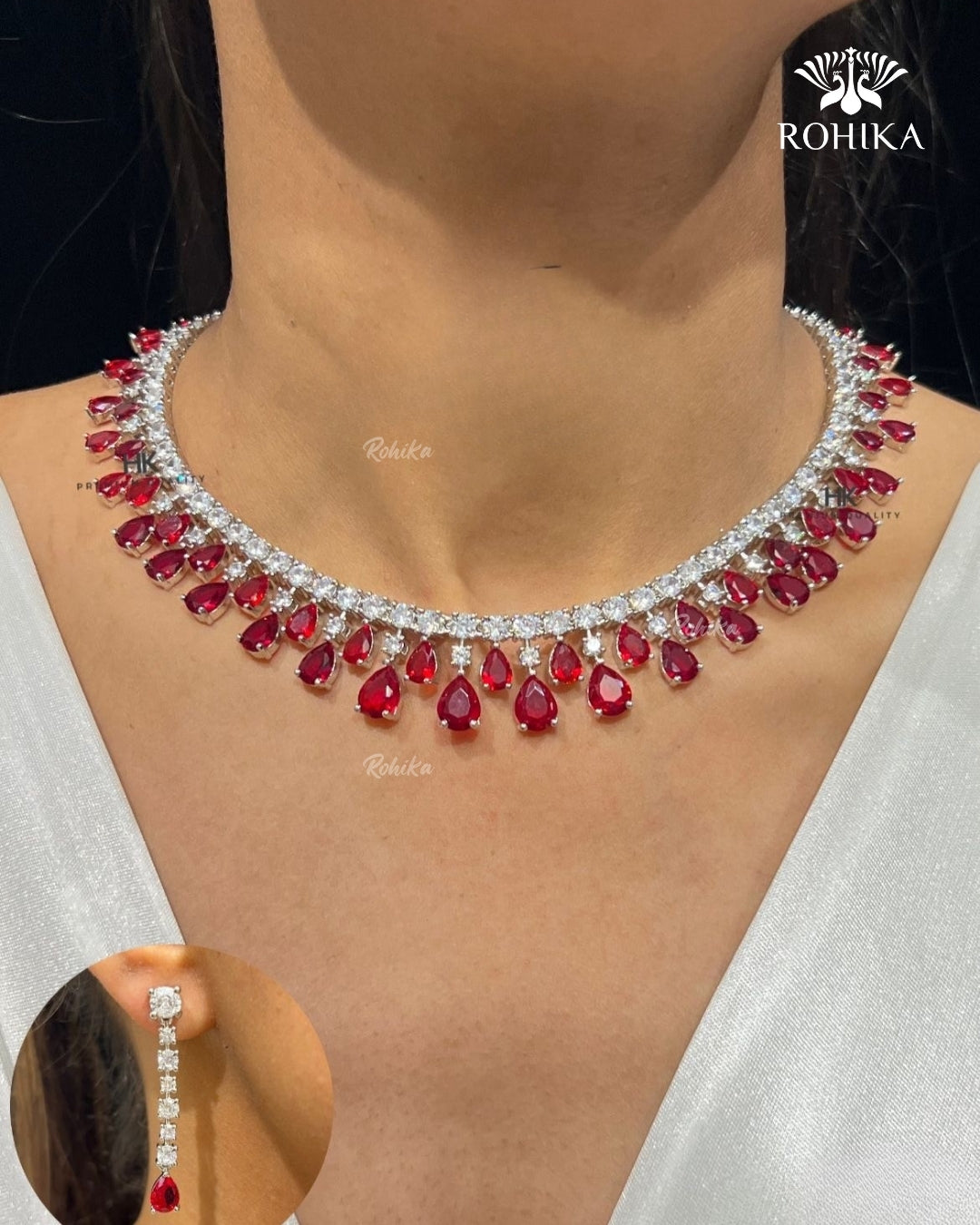 Mary American Diamond Necklace - Red