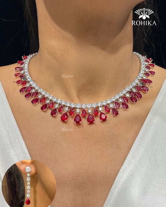 Mary American Diamond Necklace - Red