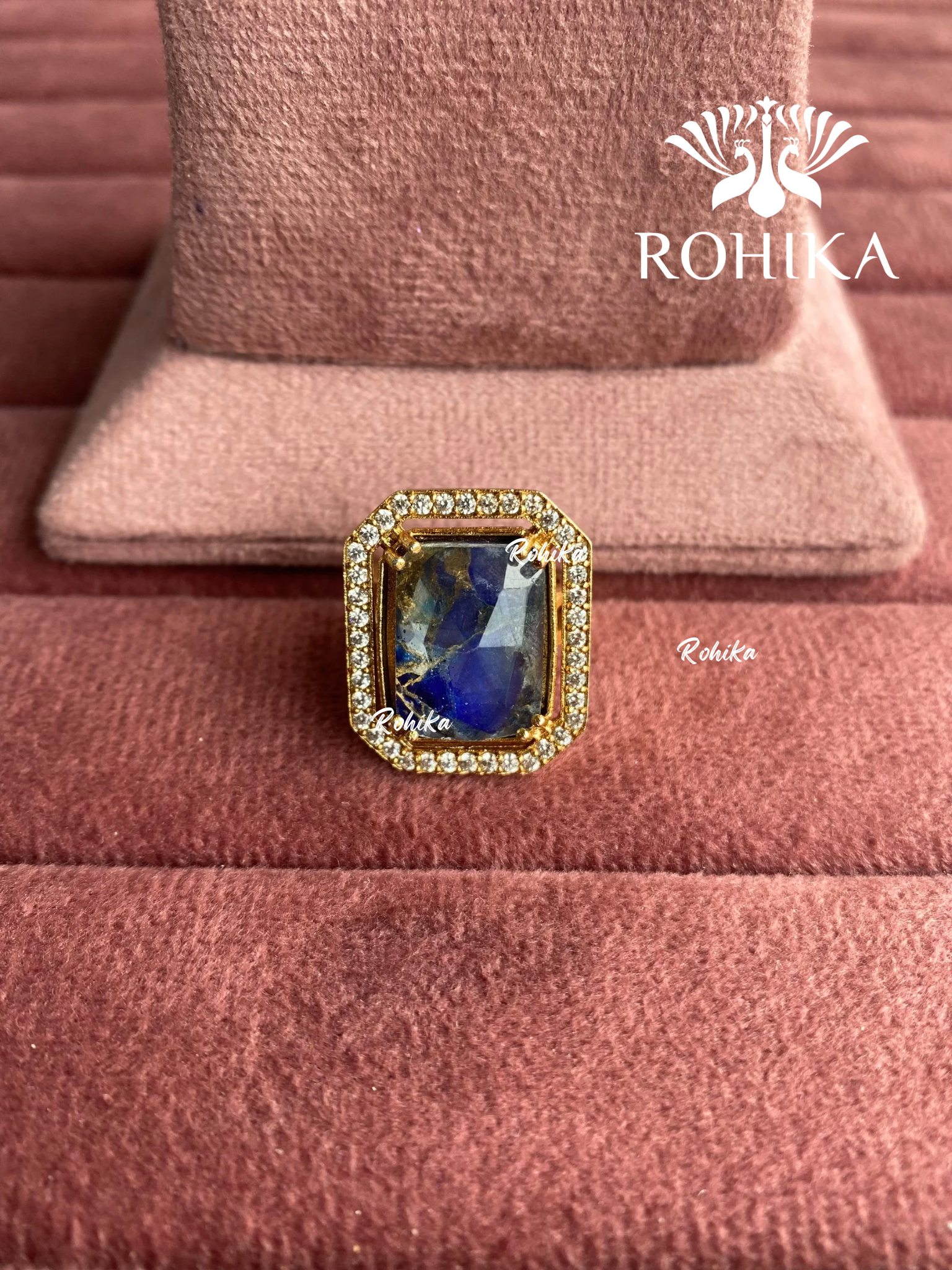 Angana polki kundan ring (SG-124) - Blue