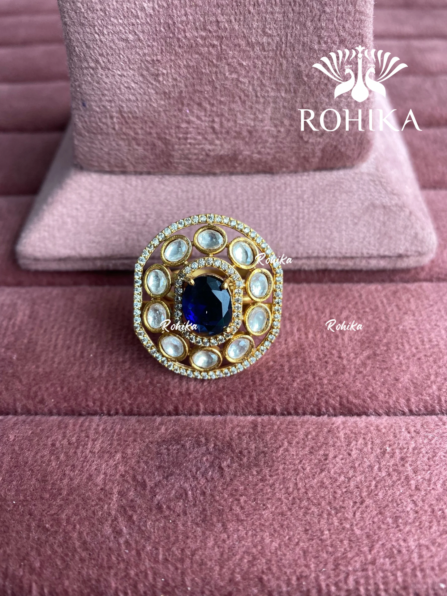 Angana polki kundan ring  (SG-026) - Blue