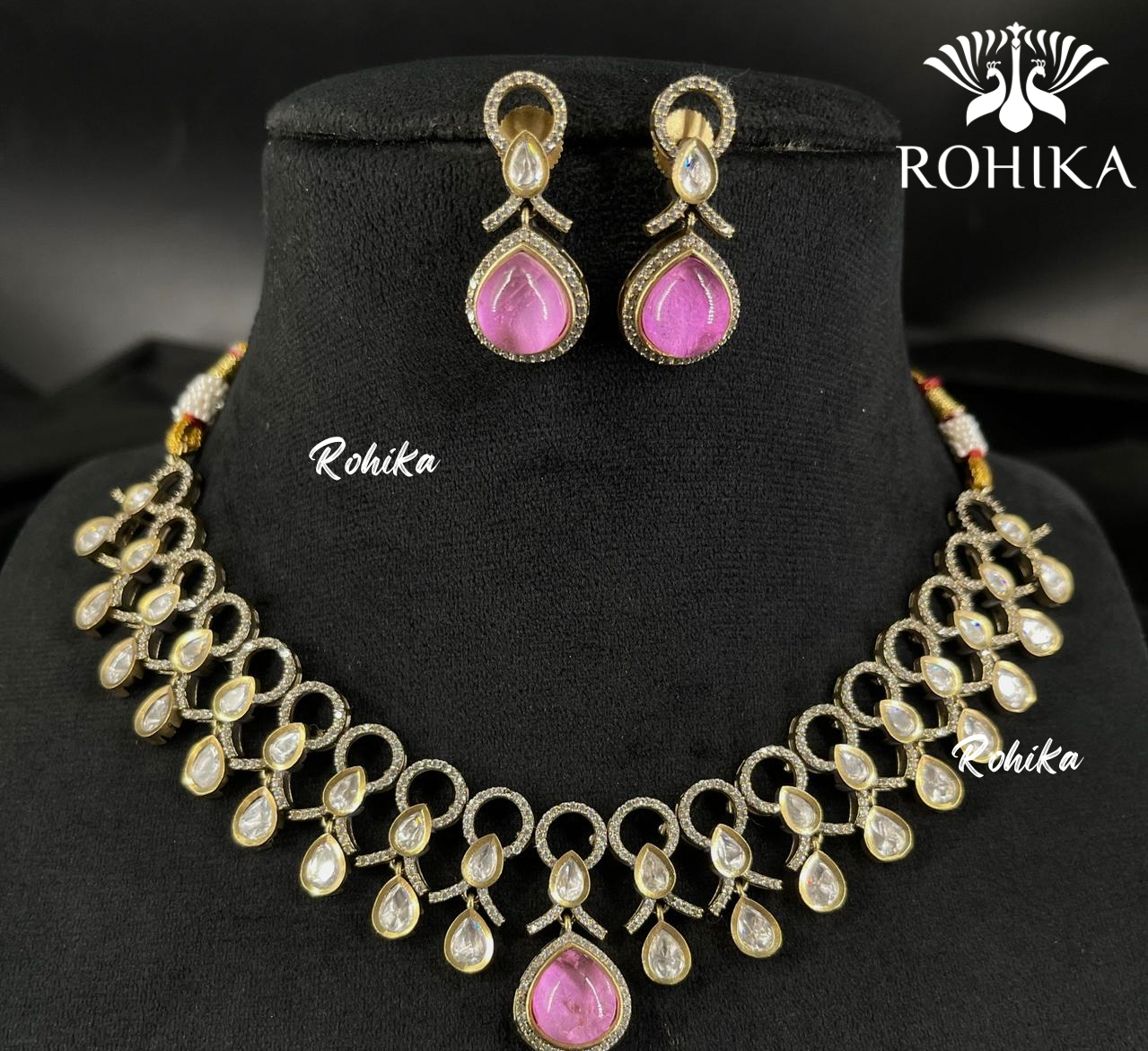 Siya polki kundan necklace set - Pink